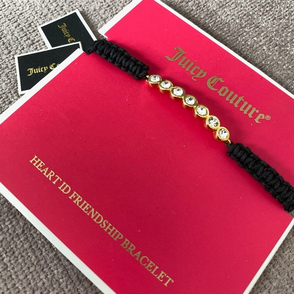 Juicy Couture Black Rope Gold Tone Crystal Friendship Adjustable Bracelet NWT - Picture 3 of 11